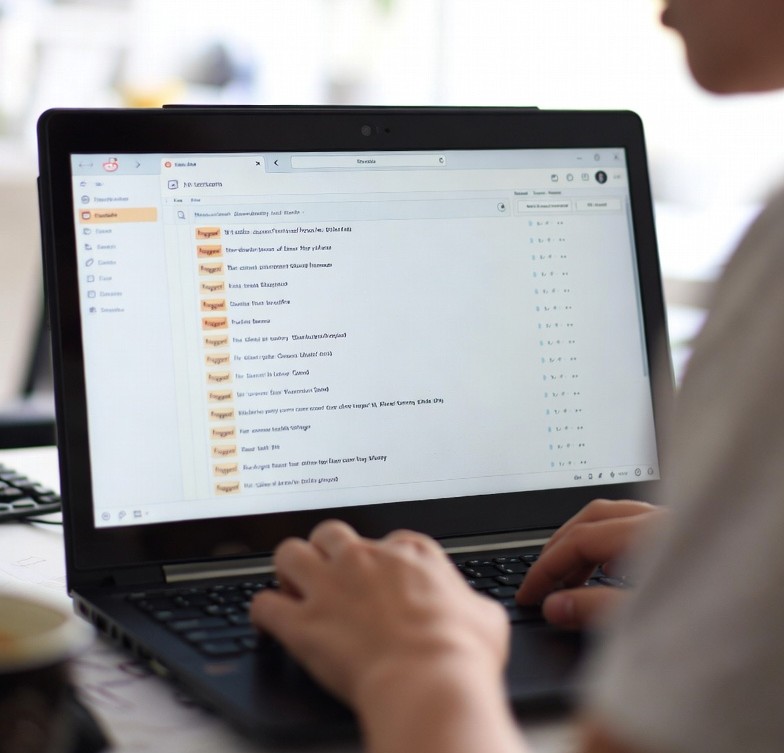 reviewing Reddit flagged comments on laptop